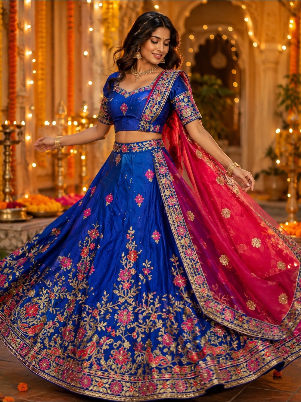 Royal Blue  Embroidered Lehenga